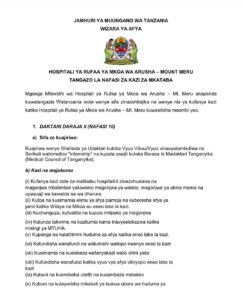 NAFASI 31 za Kazi Hospitali ya Mount Meru Arusha February 2024,NAFASI za Kazi Hospitali ya Mount Meru Arusha February 2024, Mount Meru Hospital ipo wilaya gani,Mount Meru Hospital address, Historical background of Mount Meru Hospital.