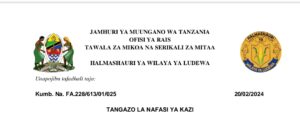 NAFASI za Kazi Halmashauri ya Wilaya ya Ludewa 20-02-2024, Tangazo la Nafasi za Kazi Halmashauri ya Wilaya ya Ludewa 20-02-2024, Nafasi za Kazi Ajira Ludwa DC February 20-2024.