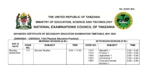 RATIBA ya Mtihani wa Kidato cha Sita 2024,ratiba ya Mtihani wa Kidato cha 6 2024,ratiba Mtihani wa Kidato cha sita 2024,hii hapa ratiba ya Mtihani wa Kidato cha Sita 2024,Form Six Examination Timetable 2024.