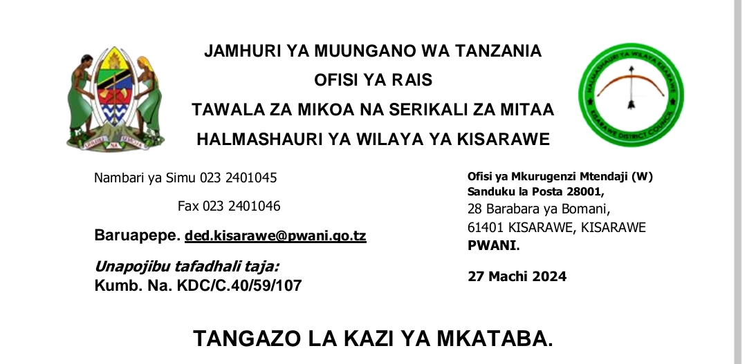 NAFASI za Kazi Kutoka Wilaya ya Kisarawe March 2024, Tangazo la Nafasi ya Kazi ya Mkataba Halmashauri ya Wilaya ya Kisarawe 27-03-2024,Nafasi za kazi kutoka wilaya ya kisarawe march 2024 download, Nafasi za kazi halmashauri 2024, NAFASI ZA KAZI HALMASHAURI YA WILAYA YA KISARAWE, Kata za wilaya ya kisarawe.