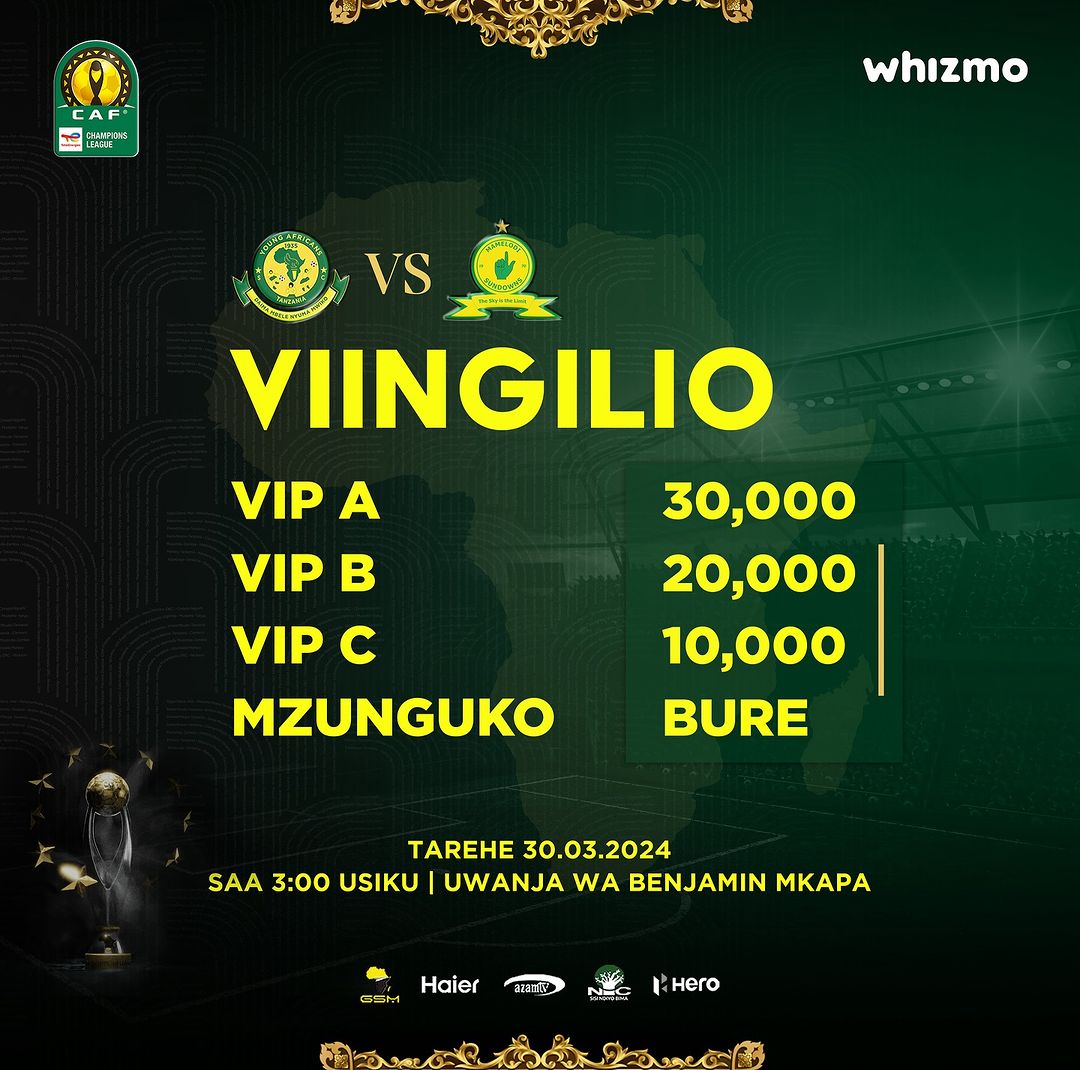 VIINGILIO Yanga vs Mamelodi Sundowns March 30-2024,Kuwaona Yanga vs Mamelodi ni bure kwa Mkapa, Mashabiki kuingia Bure Yanga vs Mamelodi Sundowns March 30-2024, Yanga Sc Vs Mamelod Mzunguko Bure, Viingilio yanga vs mamelodi sundowns march 30-2024 score, Viingilio yanga vs mamelodi sundowns machi 30-2024.