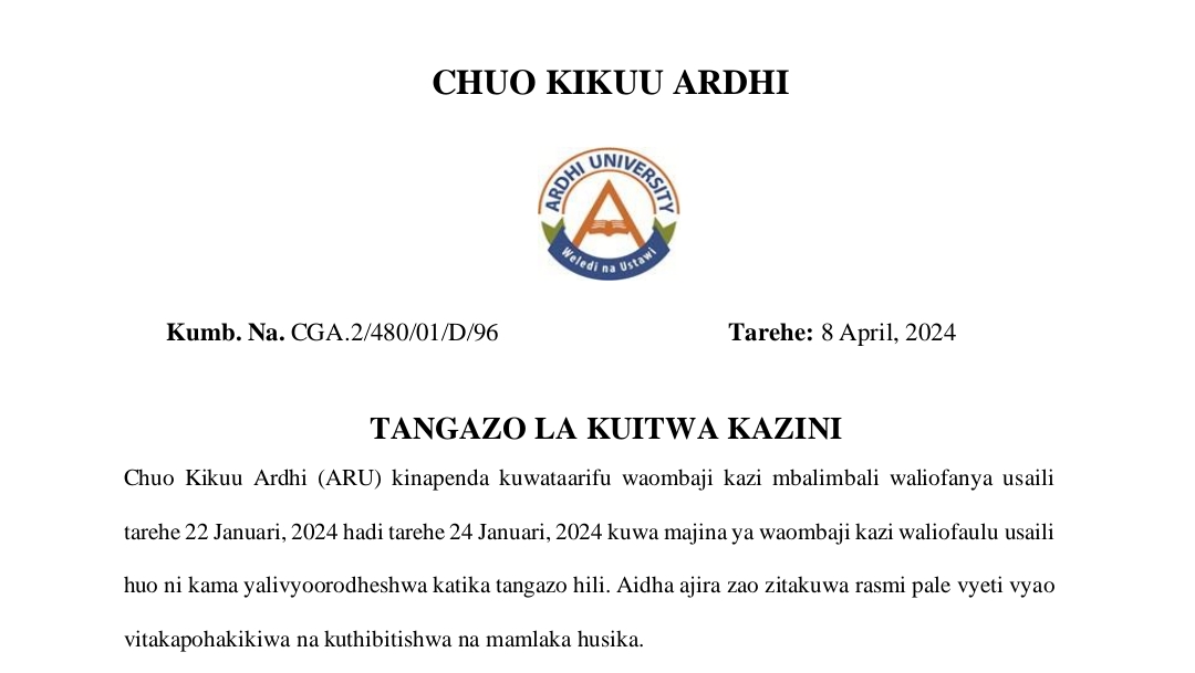 MAJINA ya Walioitwa Kazini Chuo Kikuu Ardhi 08-04-2024,TANGAZO LA KUITWA KAZINI CHUO KIKUU ARDHI 08-04-2024, Kuitwa Kazini Chuo Kikuu Ardhi April 08-2024, Orodha ya Majina ya Waliotwa Kazini Chuo Kikuu Ardhi April 08-2024, Ajira Mpya Chuo Kikuu Ardhi April 2024.