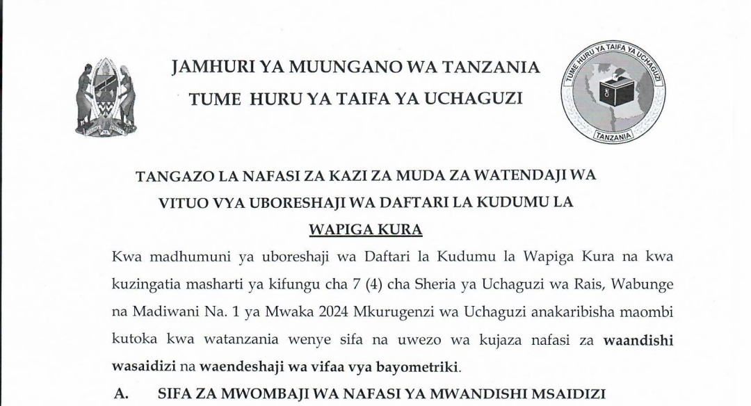 NAFASI za Watendaji na Waandishi Tume ya Uchaguzi NEC 2024, NAFASI za Watendaji na Waandishi Daftari la Kudumu la Wapiga Kura NEC 2024, NAFASI za Watendaji na Waandishi Kutoka Tume ya Taifa ya Uchaguzi NEC 2024,Maana ya tume ya uchaguzi,Kazi za tume ya taifa ya uchaguzi 2024,Nafasi za kazi Kutoka Tume ya Taifa ya Uchaguzi 2024, Tume ya uchaguzi tanzania,Ofisi za nec dar es salaam,Tume ya uchaguzi zanzibar,Nafasi za kazi tume ya uchaguzi 2024,TANGAZO LA NAFASI ZA KAZI TUME YA UCHAGUZI TANZANIA 2024,Maana ya tume ya uchaguzi.