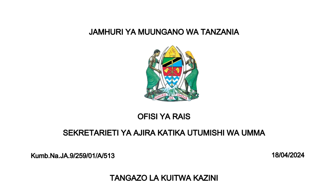 MAJINA ya Waliotwa Kazini UTUMISHI Leo April 18-2024, Kuitwa Kwenye Kazini UTUMISHI April 2024, Orodha ya Majina ya Waliotwa Kazini UTUMISHI April 2024,TANGAZO LA KUITWA KAZINI TAASISI MBALIMBALI ZA UMMA 18-04-2024, Majina ya Waliopangiwa vituo vya Kazi Taasisi Mbalimbali za UMMA Leo April 2024.