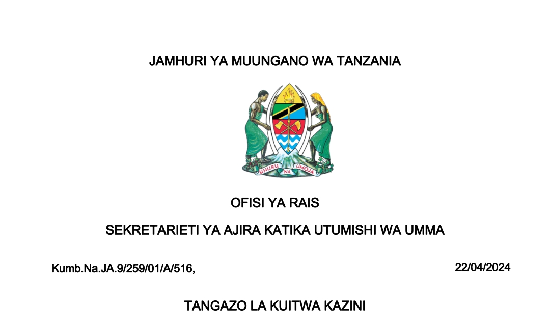 MAJINA ya Waliotwa Kazini UTUMISHI April 22-2024, Majina ya Waliotwa Kazini UTUMISHI Leo April 22-2024, Majina ya Waliotwa Kazini Taasisi Mbalimbali za UMMA Leo April 22-2024, Majina ya Waliotwa Kazini Kutoka UTUMISHI April 22-2024, Kuitwa Kazini UTUMISHI April 22-2024,TANGAZO LA KUITWA KAZINI TAASISI MBALIMBALI ZA UMMA 22-04-2024.