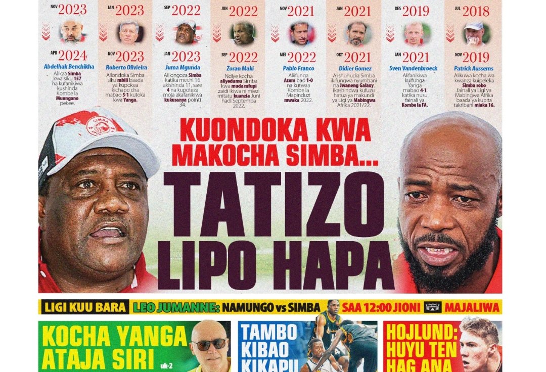 MAGAZETI ya Tanzania Jumanne April 30-2024,Magazeti ya Tanzania Leo Jumanne April 30-2024, Magazeti ya Tanzania Leo Jumanne tarehe 30-04-2024, Vichwa vya habari Katika Magazeti ya Leo Jumanne April 30-2024, Magazetini Leo 30.04.2024, Mazetini Leo Jumanne tarehe 30 April 2024, Pacome aibuka na kufunguka Mazito,Mgunda aiongoza Simba bila nyota 6, Mgunda aanza na Namungo FC, Mtibwa Sugar yazidi kupotea Ligi Kuu, Kuondoka Kwa Makocha Simba tatizo lipo hapa, Kocha Simba ataja Siri ya Gamondi, Ligi Kuu Leo Simba vs Namungo,Mechi 4 za Jasho na damu Yanga ikishinda zote Bingwa 2023/24,Simba Queens yaitandika JKT Queens 2-0, nje ndani miezi 5 ya Benchikha Simba, Yanga tunasajili Kwa Umakini Mkubwa Hersi Said, Simba vs Namungo Leo, Namungo vs Simba Leo.