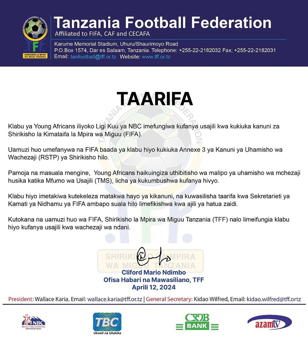 FIFA Yaifungia Yanga Kusajili Wachezaji, Yanga yafungiwa Kusajili Wachezaji wa ndani, Yanga yafungiwa Kusajili Wachezaji wapya, Yanga yapigwa Stop usajili wa Wachezaji wapya, Yanga yapigwa Stop usajili wa Wachezaji wa ndani, FIFA yaipiga Stop Yanga Kusajili Wachezaji wapya.