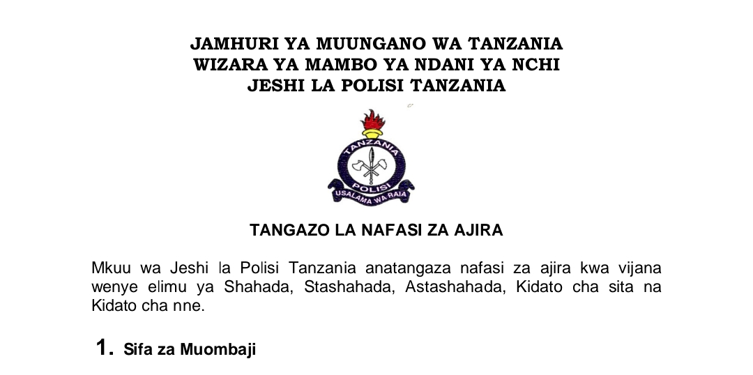 NAFASI za Kazi Kutoka Jeshi la Polisi Tanzania May 2024,Majina ya waliochaguliwa kujiunga na Jeshi la Polisi 2024, Ajira za Jeshi la Polisi Tanzania 2024, AJIRA MPYA KUTOKA JESHI LA POLISI MAY 2024,Jinsi ya kujiunga na jeshi la polisi Tanzania Anuani ya jeshi la polisi,tanzania,www.polisi.go.tz ajira,Jeshi la Polisi Tanzania, AJIRA 2024, Tangazo la Ajira Polisi 2023/2024,Vyeo vya jeshi la polisi tanzania, www.polisi.go.tz 2024,Historia ya jeshi la polisi tanzania,Tanzania Police Force official website,Tanzania Police Force contact details, Mkuu wa jeshi la polisi tanzania.