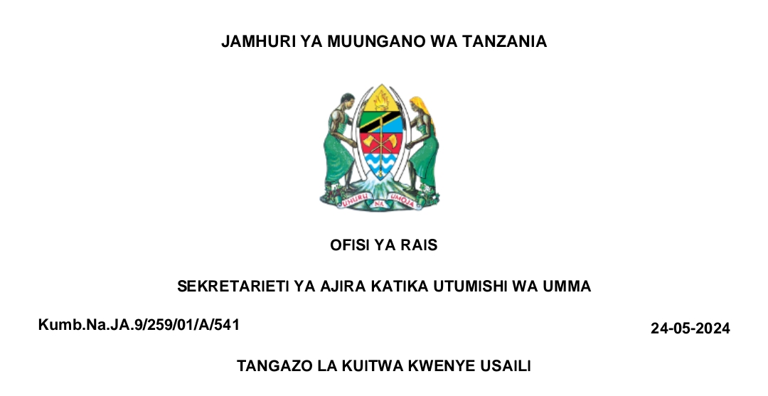 MAJINA ya Walioitwa Kazini UTUMISHI May 22-2024 , Kuitwa Kazini Taasisi Mbalimbali za UMMA Leo May 24-2024, Orodha ya Majina ya Waliopangiwa Vituo vya kazi UTUMISHI May 24-2024, Orodha ya Majina ya Walioitwa Kazini UTUMISHI May 24-2024,TANGAZO LA KUITWA KWENYE USAILI TAASISI MBALIMBALI ZA UMMA MAJINA YA NYONGEZA 24-05-2024.