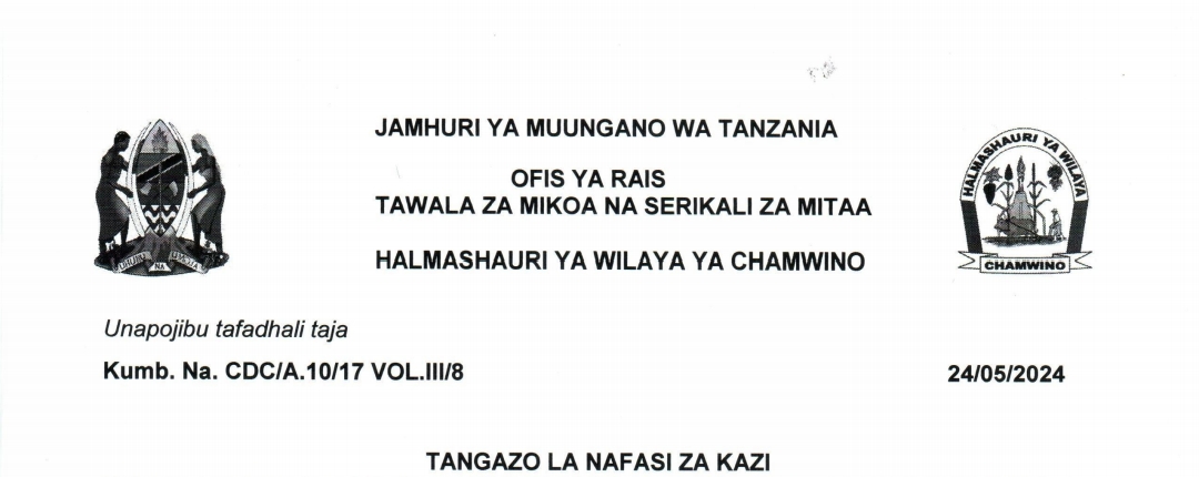 NAFASI za Watendaji wa Vijiji Wilaya ya Chamwino May 24-2024, Ajira za Watendaji wa Vijiji Halmashauri ya Wilaya ya Chamwino May 24-2024, Nafasi za Watendaji wa Vijiji Halmashauri Mbalimbali May 2024, TANGAZO LA NAFASI ZA KAZI HALMASHAURI YA WILAYA YA CHAMWINO 24-05-2024.