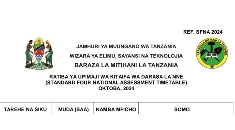 RATIBA ya Mtihani wa Darasa la Nne 2024