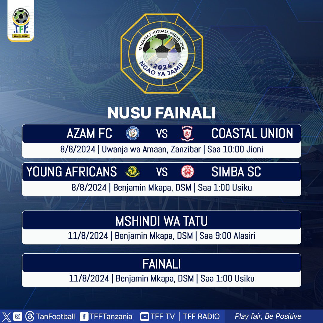 RATIBA ya Ngao ya Jamii 2024,Msimu mpya wa Ligi Kuu Tanzania Bara (NBC Premier League 2024/2025) umepangwa kuanza rasmi Agosti 8, 2024.