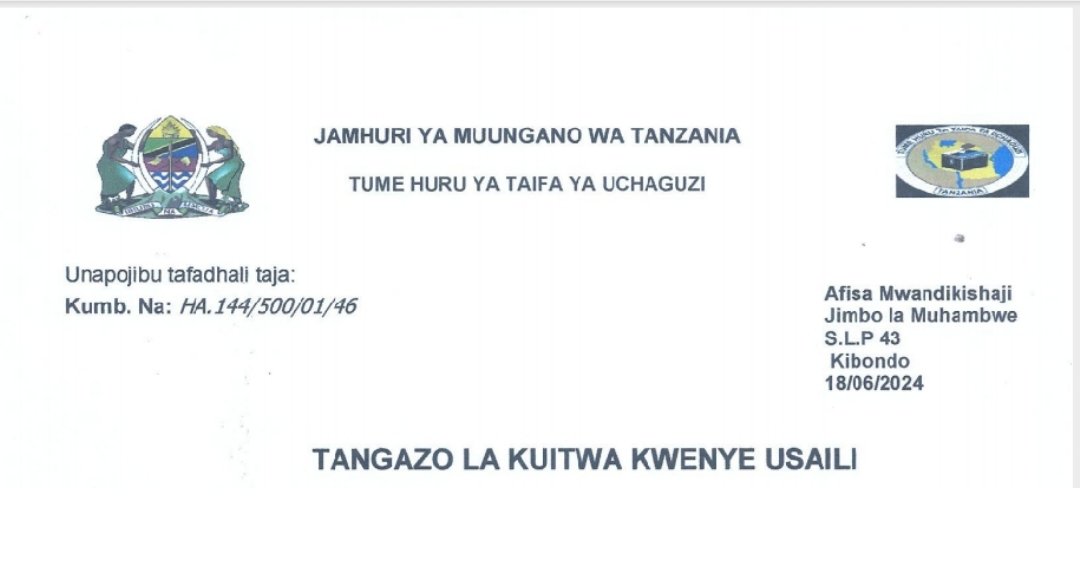 NEC Majina ya Walioitwa kwenye Usaili Wilaya ya Kibondo June 19-2024,Majina ya Walioitwa kwenye Usaili NEC Wilaya ya Kibondo Kigoma June 19-2024, Majina Mapya ya Walioitwa kwenye Usaili NEC Halmashauri ya Wilaya ya Kigoma June 19-2024.