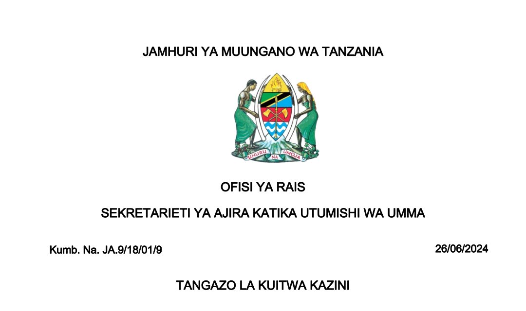 MAJINA ya Walioitwa Kazini UTUMISHI June 26-2024