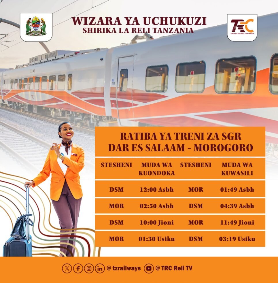 RATIBA ya Treni za SGR Dar to Moro 2024,Ratiba ya treni za SGR Dar es Salaam mpaka Morogoro,Ratiba ya treni ya SGR kwa safari za Dar Es Salaam - Morogoro, Bei ya tiketi za treni, Ratiba ya treni dar to Moro,Tiketi za treni Dar Es Salaam,Ratiba ya Treni Moro to Darzwww.trc.co.tz online booking online,Ratiba ya treni wiki hii.