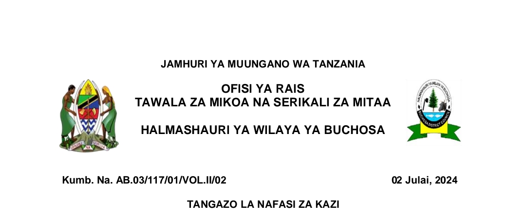 NAFASI za Watendaji wa Vijiji Wilaya Ya Buchosa July 02-2024, Nafasi za Kazi za Watendaji wa Vijiji Kutoka Halmashauri ya Wilaya ya Buchosa Leo July 02-2024, Ajira za Watendaji wa Vijiji na Mitaa Kutoka Halmashauri ya Wilaya ya Buchosa Leo tarehe 2 July 2024.