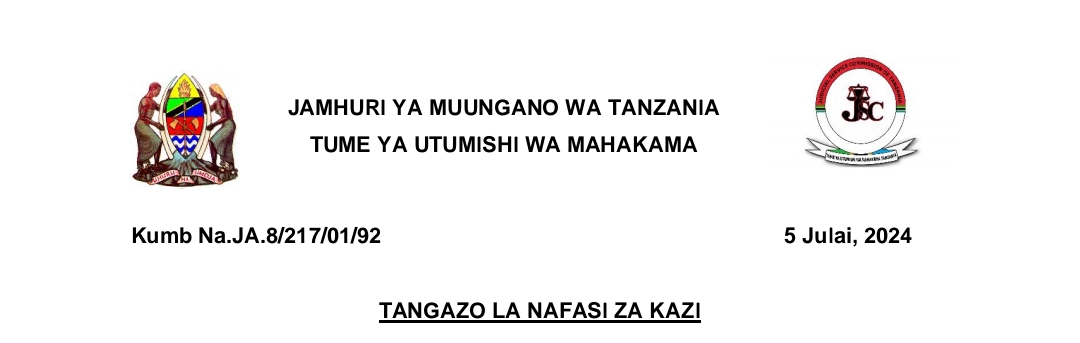 NAFASI za Kazi Tume ya Utumishi wa Mahakama July 06-2024