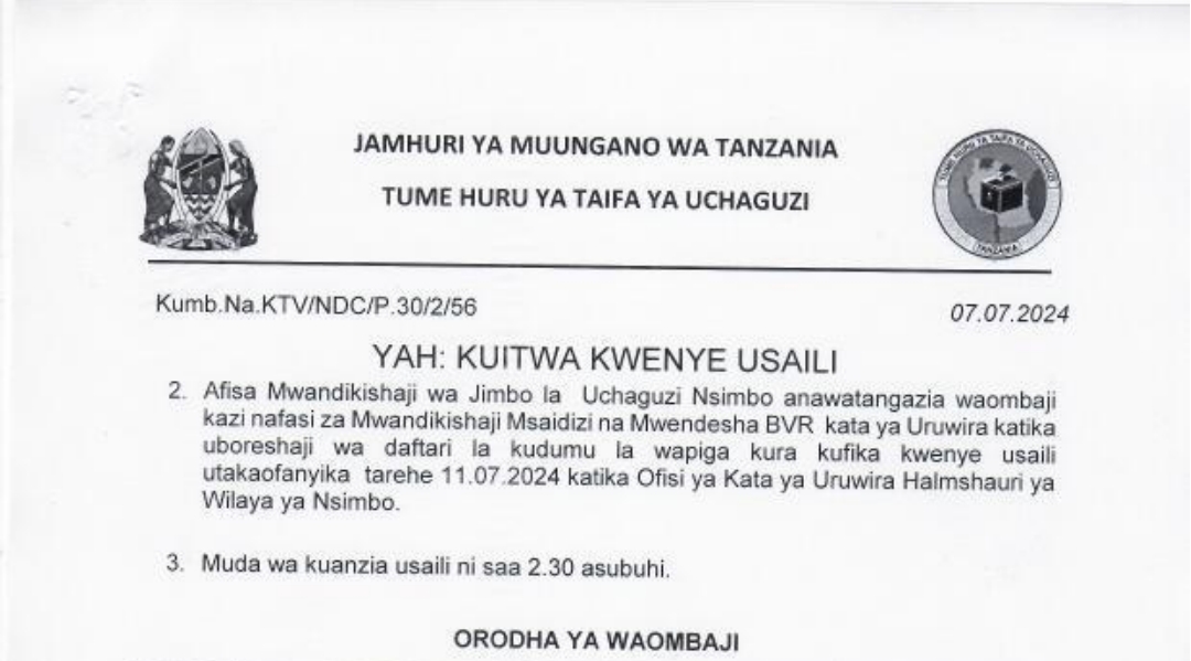 NEC Walioitwa Kwenye Usaili Jimbo la Nsimbo July 2024, Majina ya Walioitwa kwenye Usaili NEC Jimbo la Nsimbo Mkoa wa Katavi July 07-2024, Majina Mapya ya Walioitwa kwenye Usaili NEC Jimbo la Nsimbo Katavi , Majina ya Walioitwa Kwenye Usaili NEC Halmashauri ya Wilaya ya Nsimbo July 07-2024.