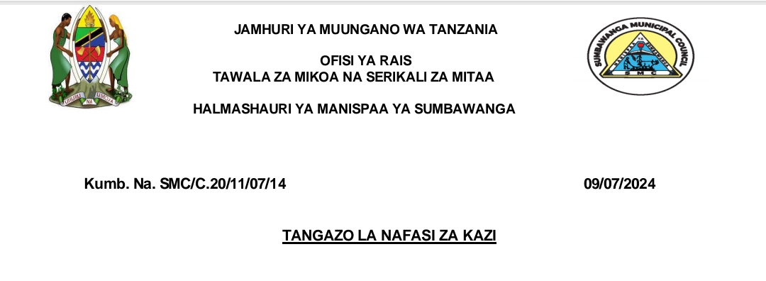 NAFASI 23 za Kazi Kutoka Halmashauri ya Manispaa Sumbawanga July 09-2024