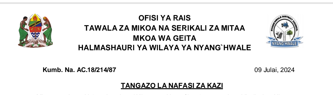 NAFASI 4 za Kazi Wilaya ya Nyang'hwale July 10-2024, Nafasi 2 za Mwandishi Mwendesha Halmashauri ya Wilaya ya Nyang'hwale July 10-2024, Nafasi 2 za Msaidizi wa Kumbukumbu Halmashauri ya Wilaya ya Nyang'hwale July 10-2024, Tangazo la Nafasi za Kazi Halmashauri ya wilaya ya Nyang'hwale 10-07-2024.