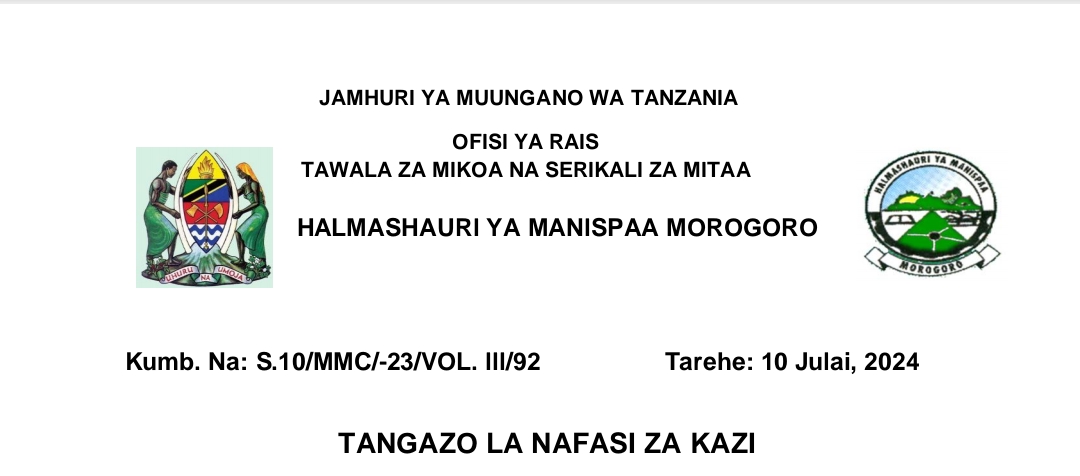 NAFASI 23 za Kazi Halmashauri ya Manispaa ya Morogoro July 10-2024, Nafasi 22 za Watendaji wa Mitaa Kutoka Halmashauri ya Manispaa ya Morogoro July 10-2024, Nafasi 1 ya Kazi ya Mwandishi Mwendesha Ofisi Kutoka Halmashauri Manispaa ya Morogoro July 10-2024.