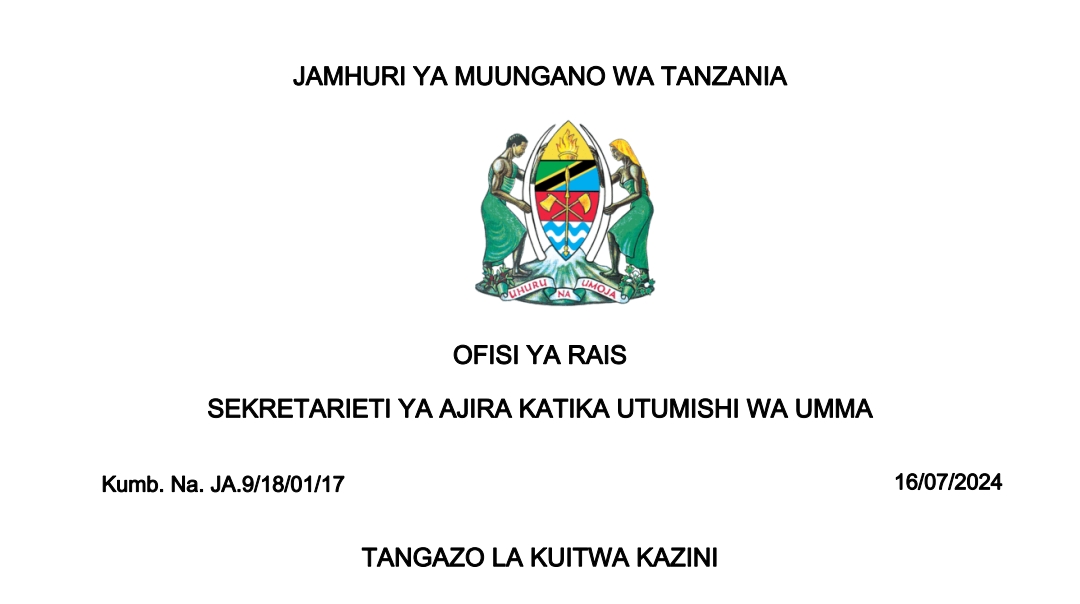 MAJINA ya Walioitwa Kazini UTUMISHI July 16-2024