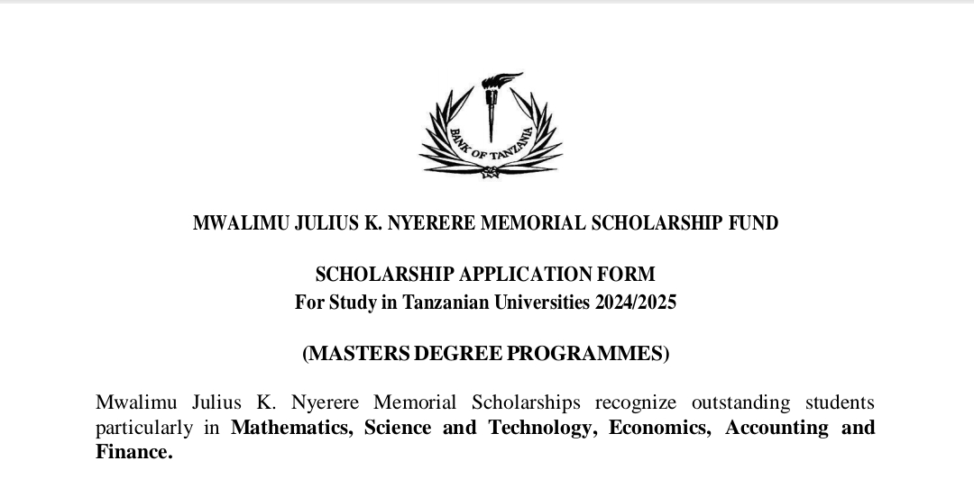 FOMU ya Maombi ya Scholarship Programu za Shahada ya Uzamili 2024/2025,Fomu ya Maombi ya Scholarship ya Kusoma katika Vyuo Vikuu vya Tanzania 2024/2025 (Programu za Shahada ya Uzamili).