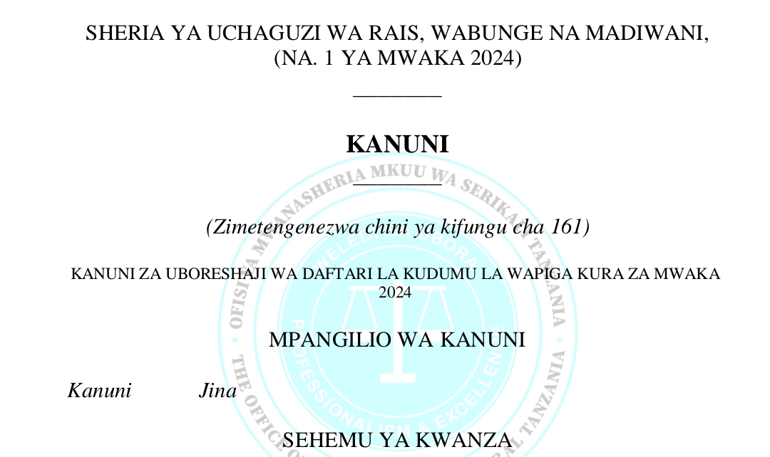 KANUNI za Uboreshaji wa Daftari la Kudumu la Wapiga Kura 2024