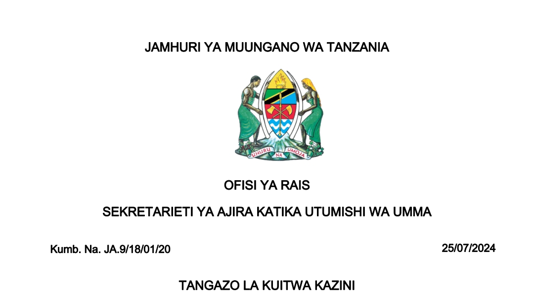 MAJINA ya Walioitwa Kazini UTUMISHI July 25-2024