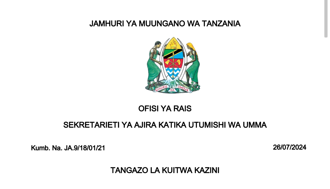 MAJINA ya Walioitwa Kazini UTUMISHI July 26-2024