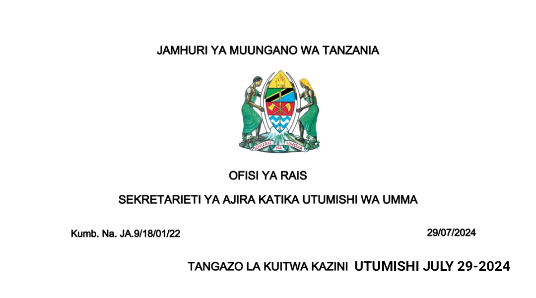 MAJINA ya Walioitwa Kazini UTUMISHI July 29-2024